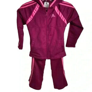 Adidas Girls Pink Purple Track Suit Size 5 Zip Hoodie & Jogger Pants Set